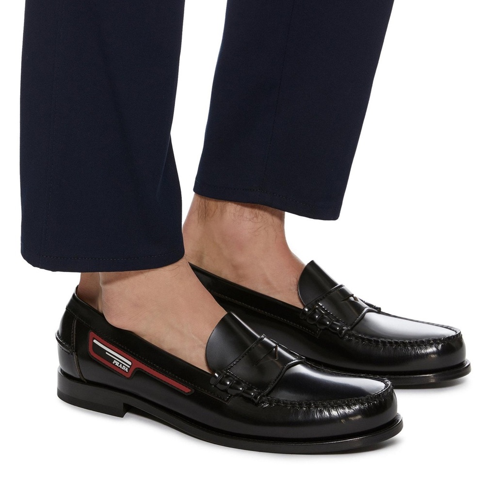 Prada Black Leather Slip On Penny Loafers Size